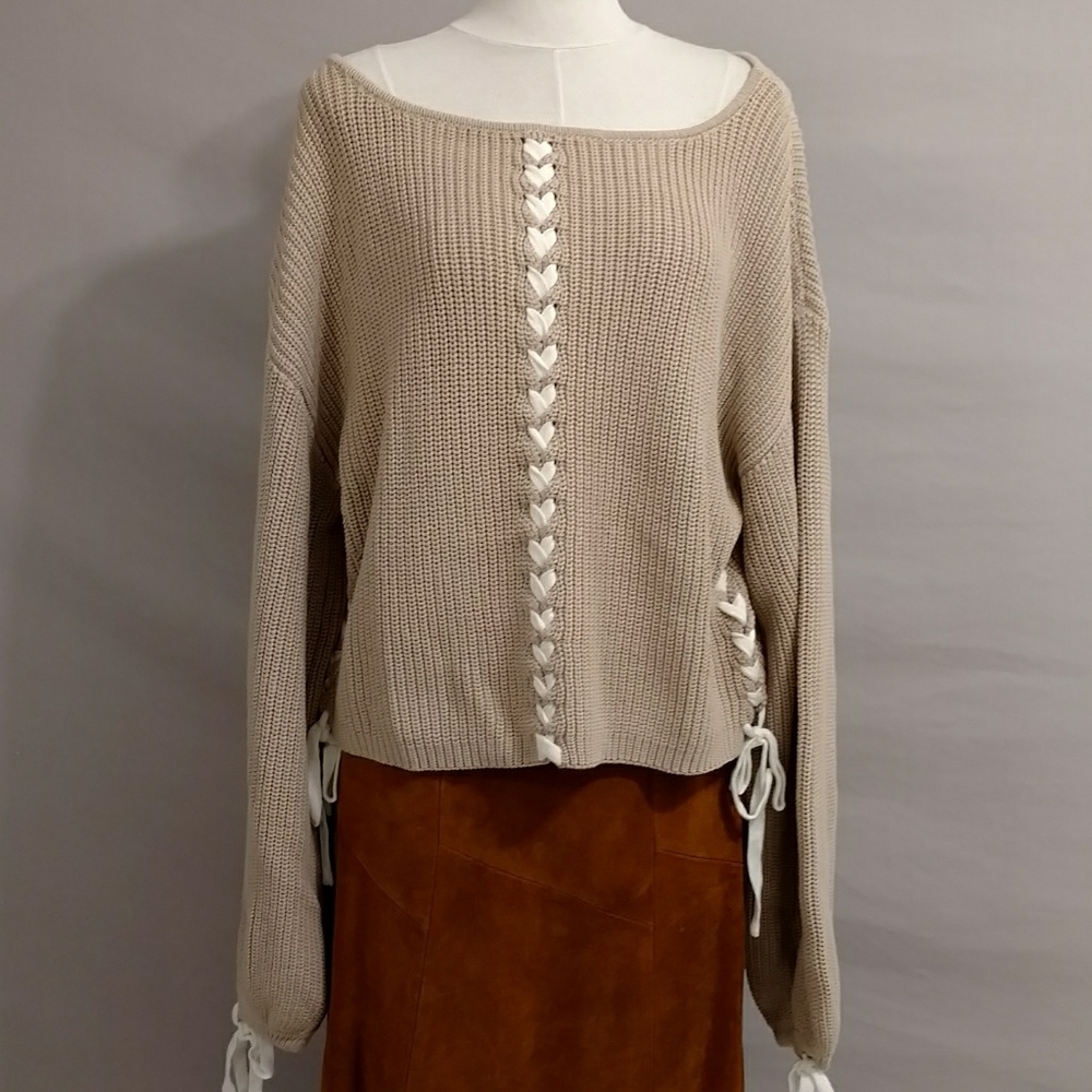 Tabula Rasa Pama Sweater Soft Cotton Knit High Quality w Lace Up Detail See Meas